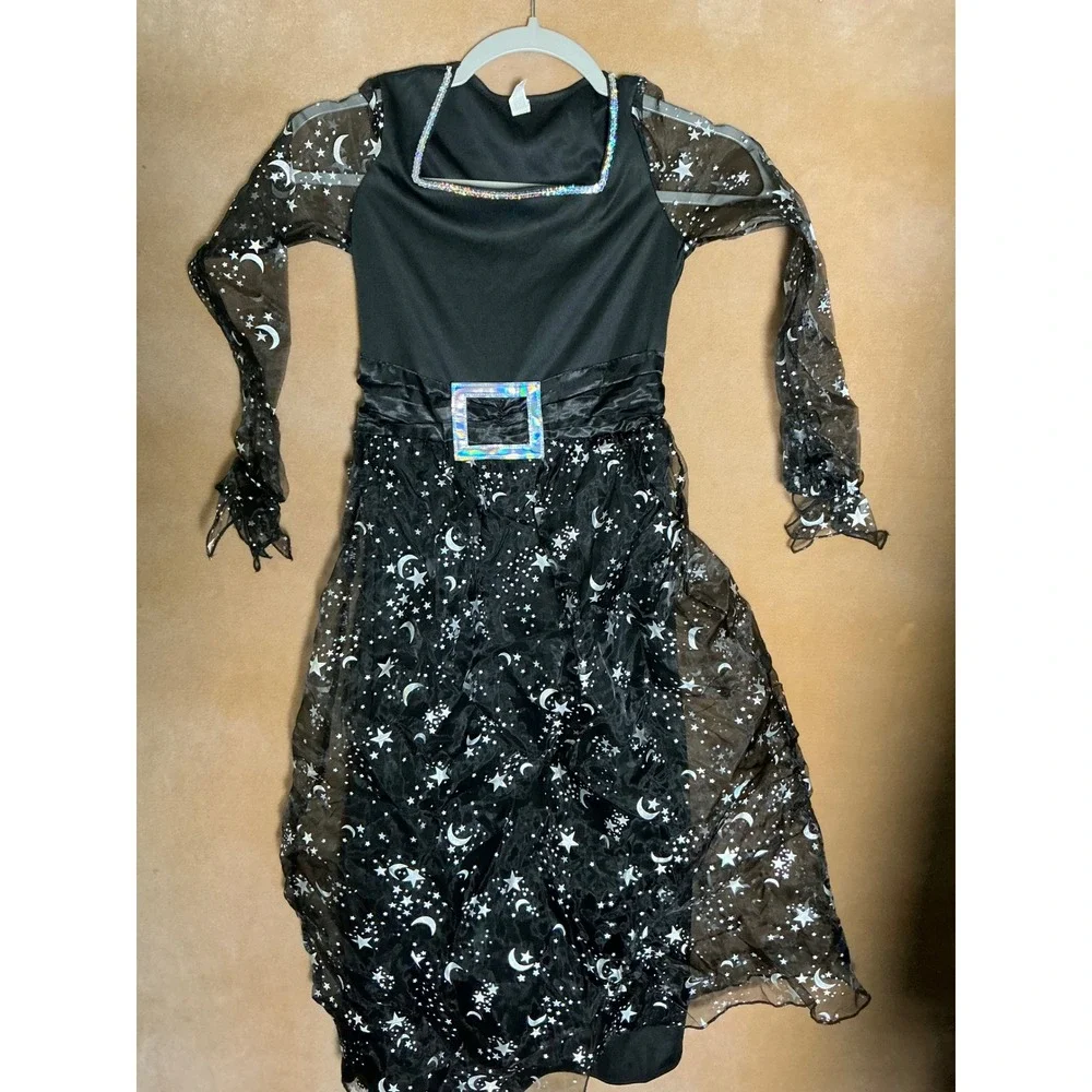 Girl's Witch Costume Black‎ with Silver Stars and Moon Halloween Dress